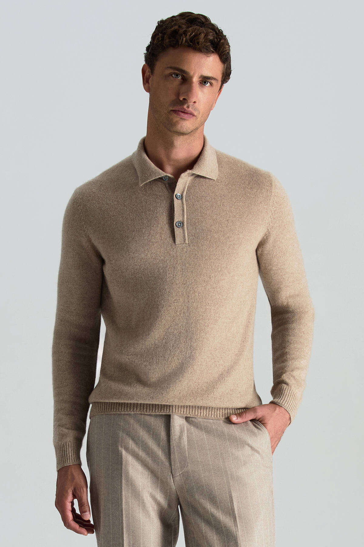 Polo Yaka Saf Kaşmir Camel Kazak