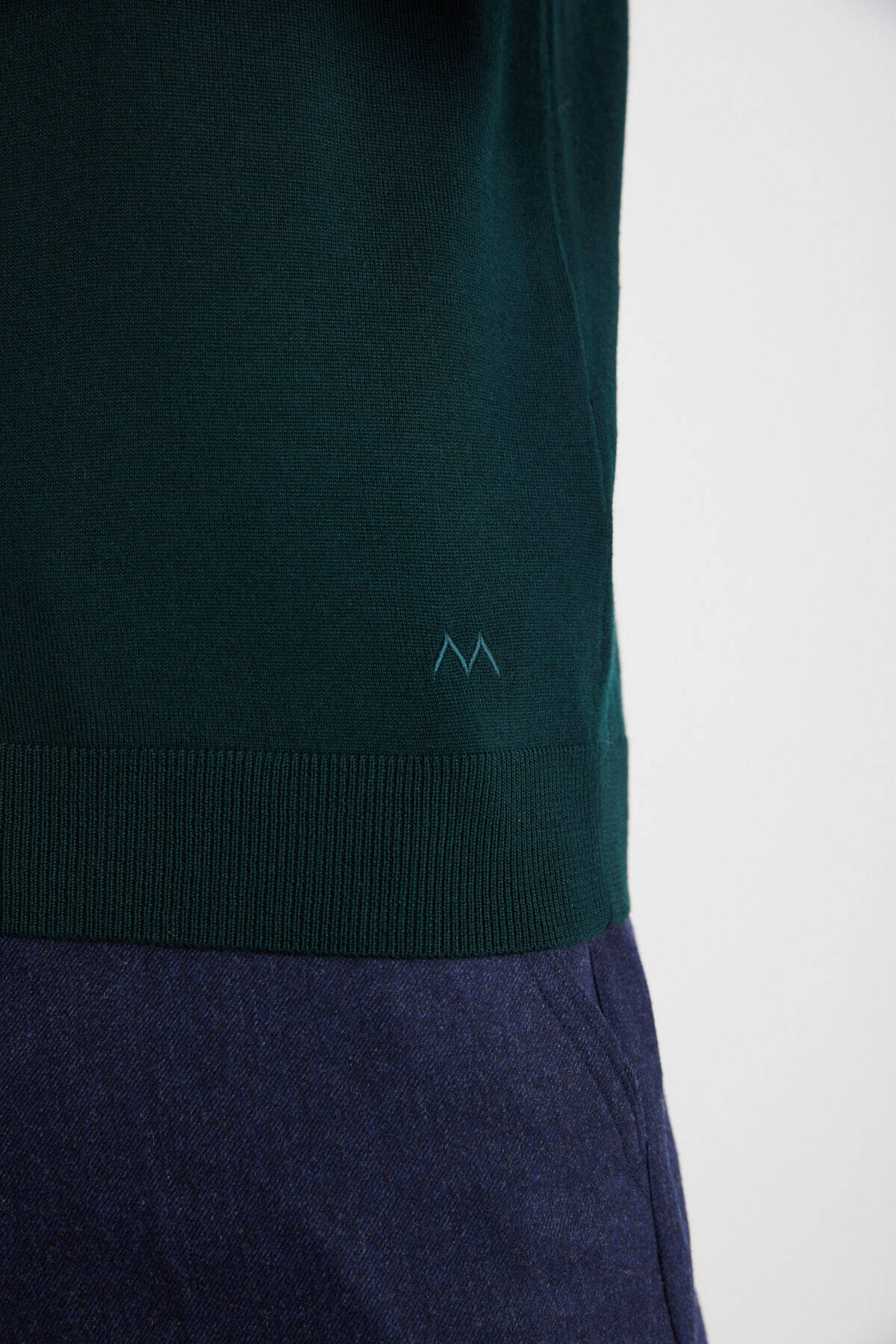 Extrafine Merino Polo Yaka Koyu Yeşil Triko