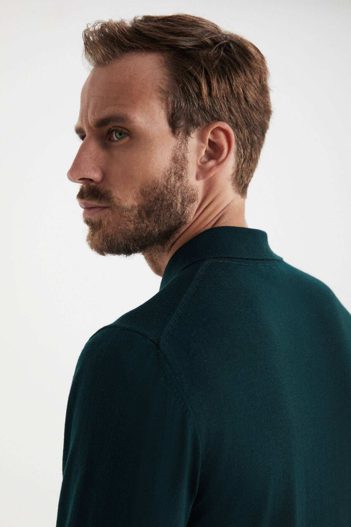 Extrafine Merino Polo Yaka Koyu Yeşil Triko