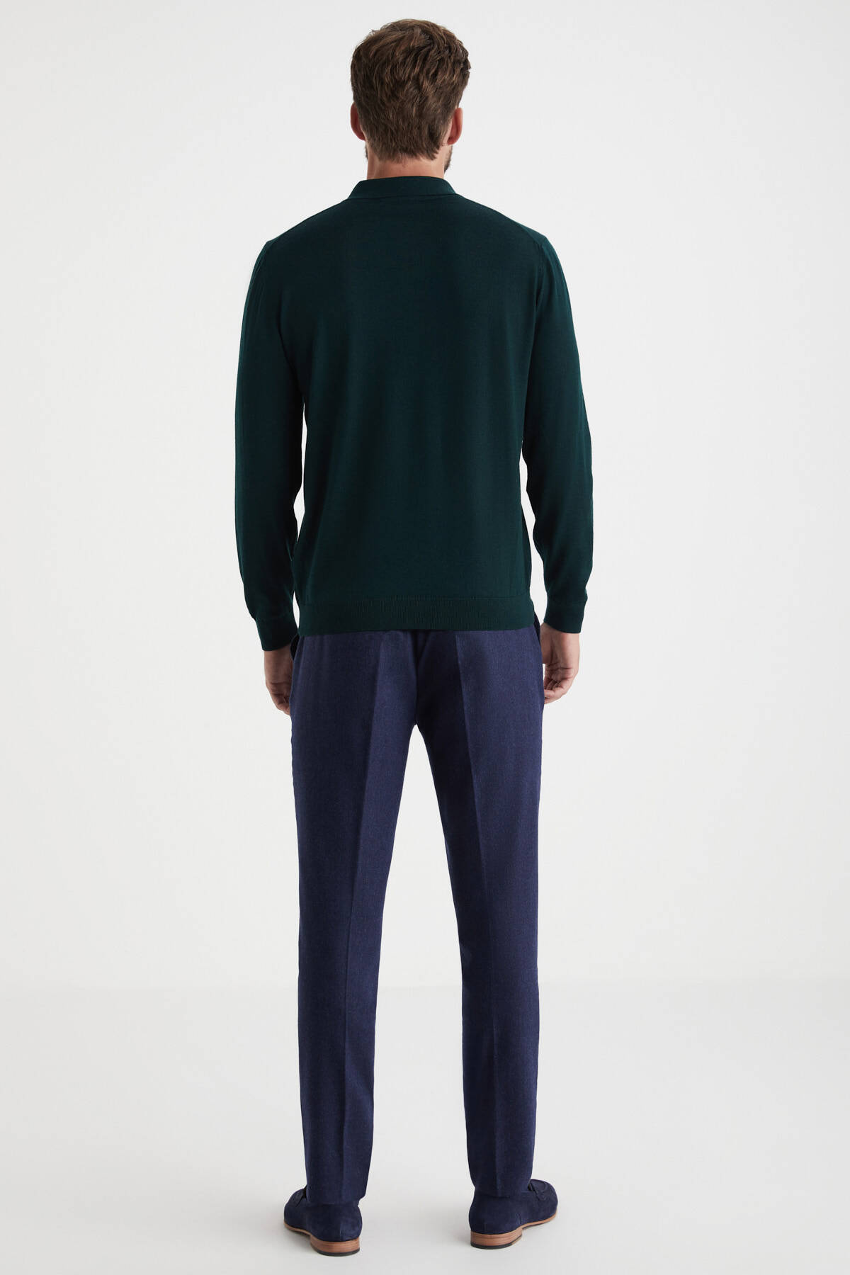 Extrafine Merino Polo Yaka Koyu Yeşil Triko