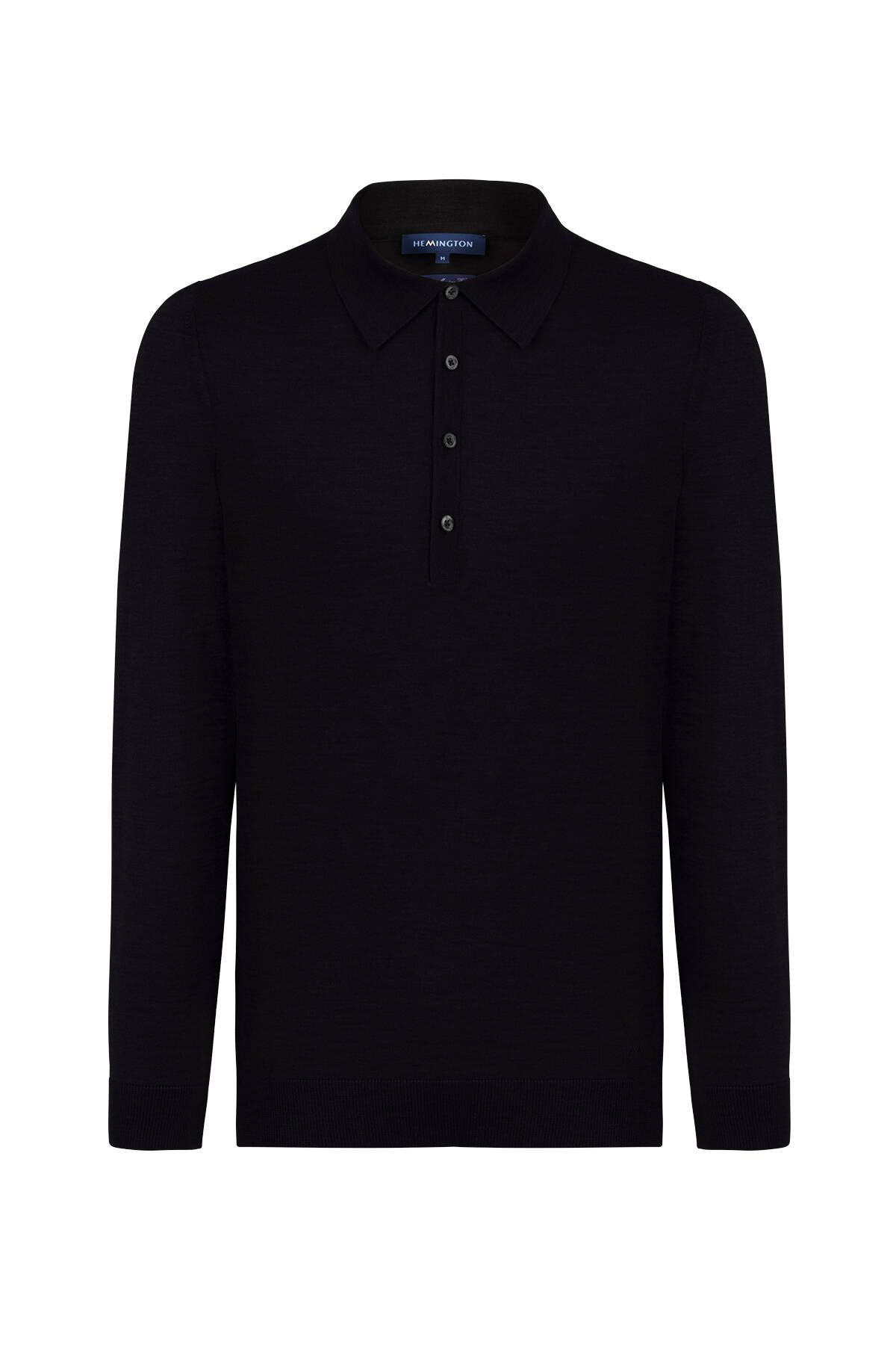 Extrafine Merino Polo Yaka Siyah Triko