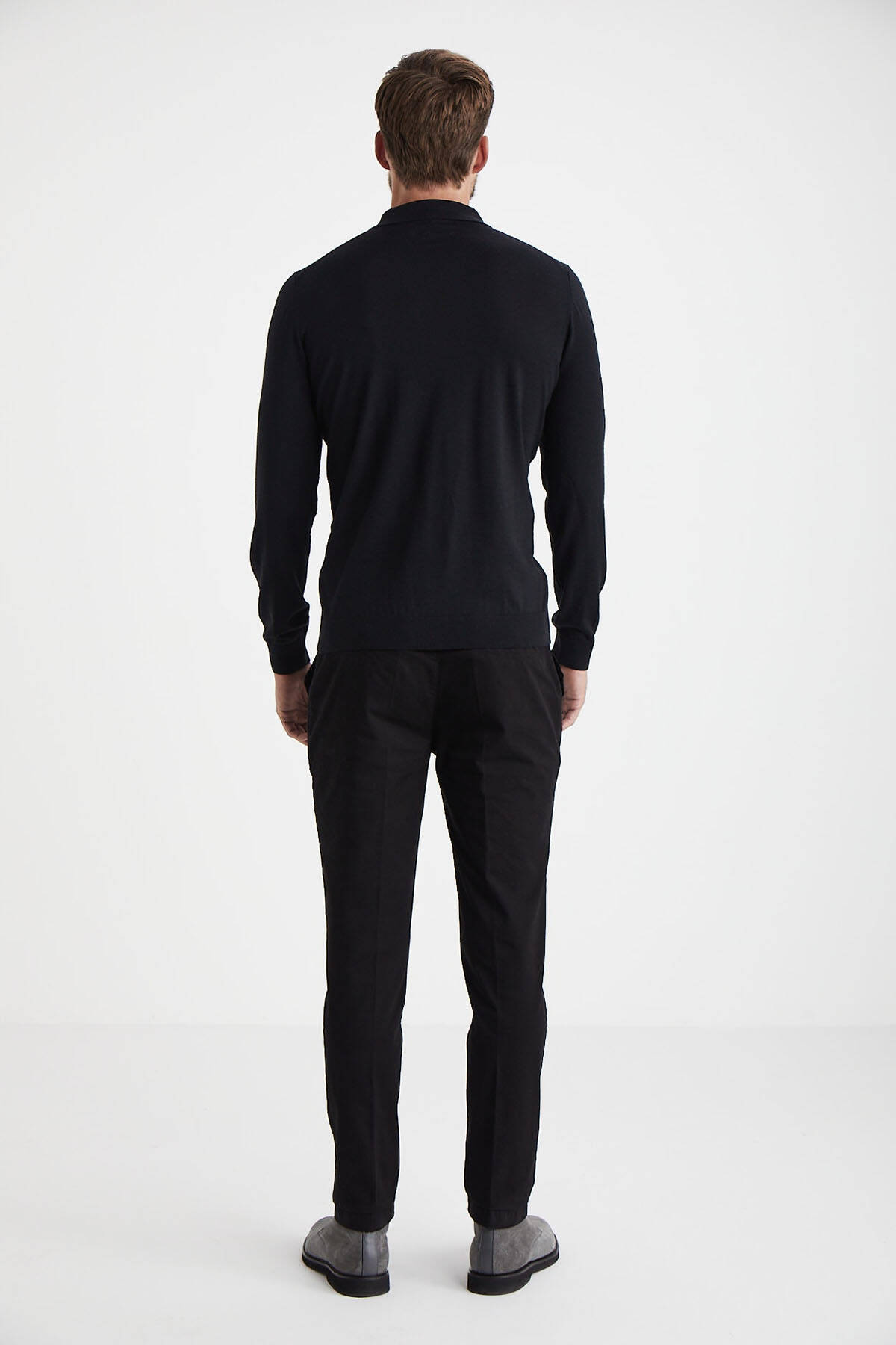 Extrafine Merino Polo Yaka Siyah Triko