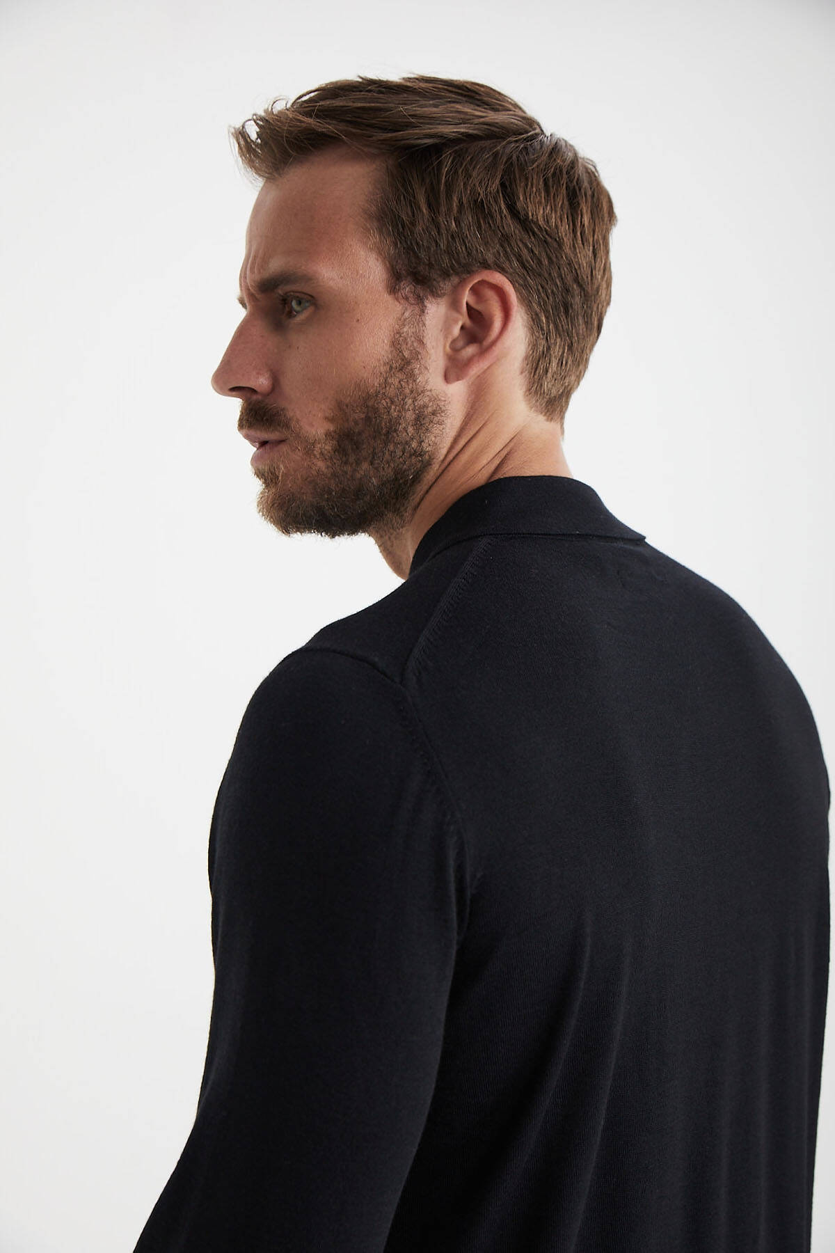 Extrafine Merino Polo Yaka Siyah Triko
