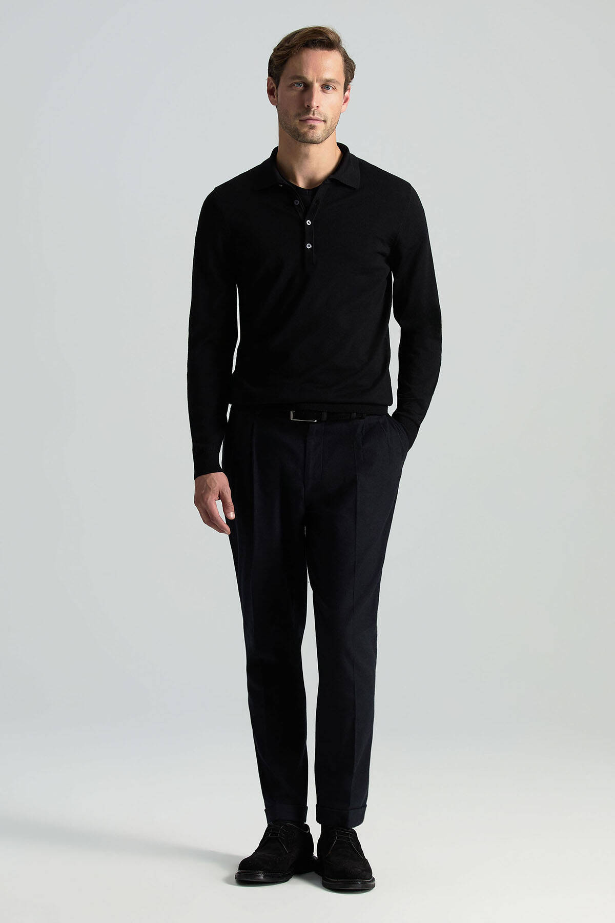 Extrafine Merino Polo Yaka Siyah Triko