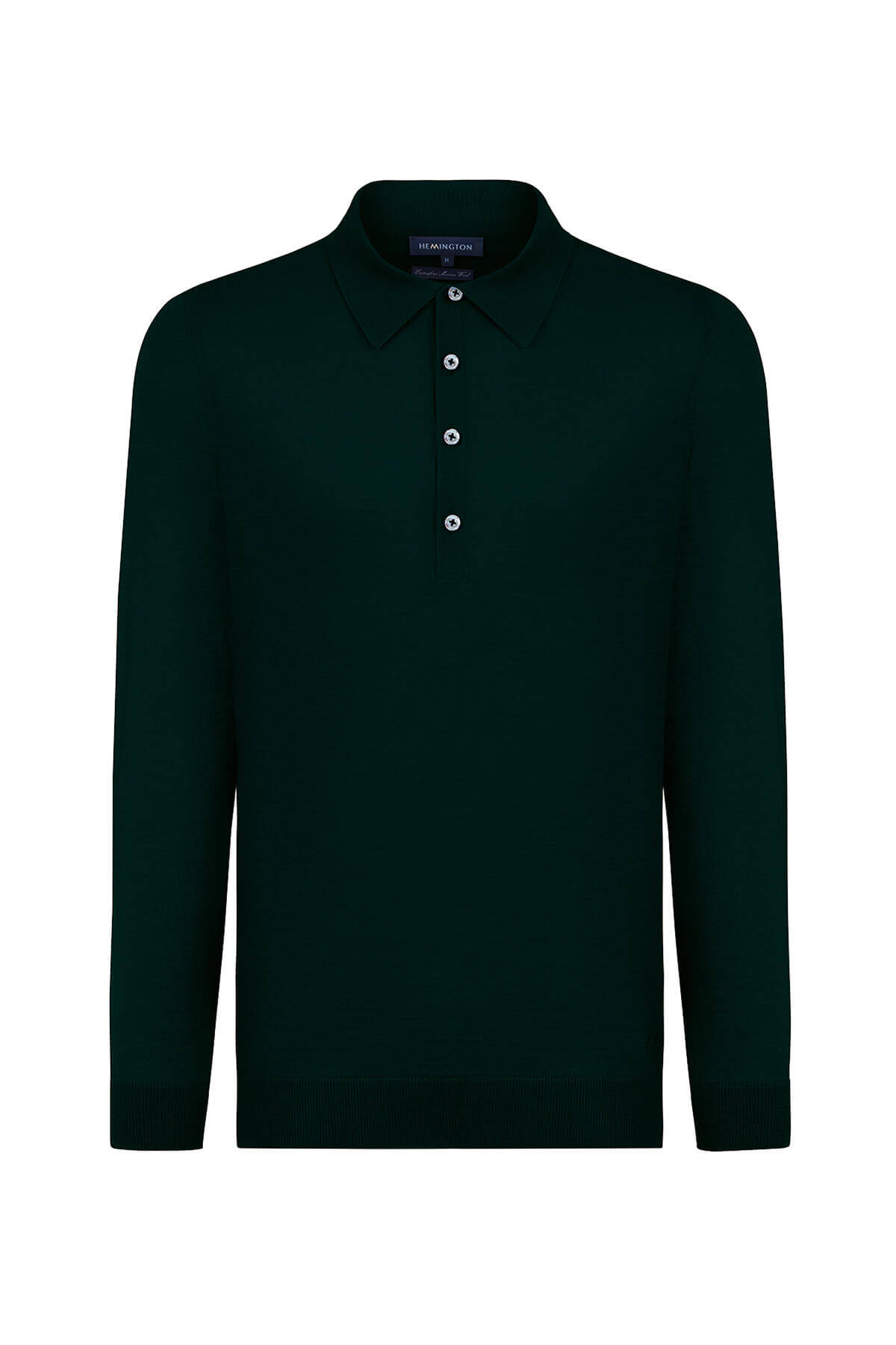 Extrafine Merino Polo Yaka Zümrüt Yeşili Triko