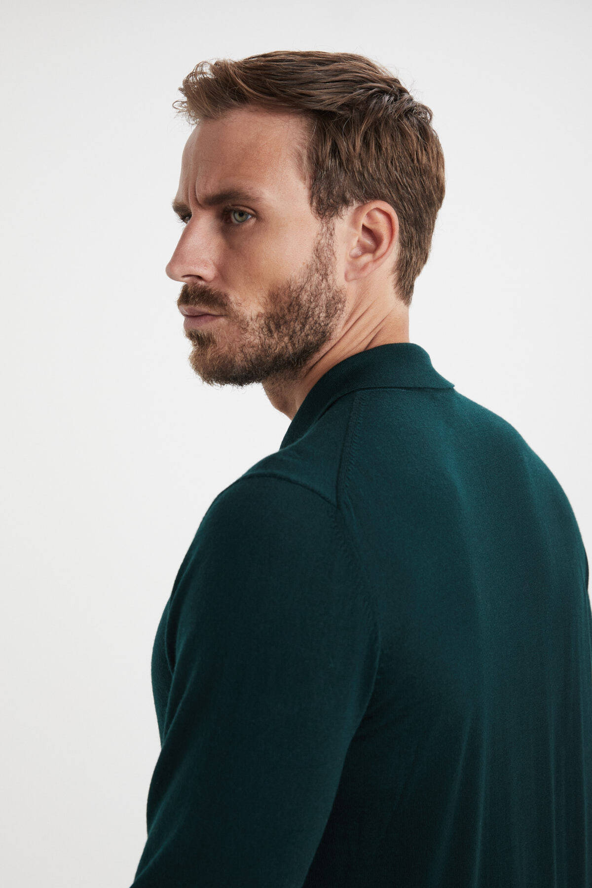 Extrafine Merino Polo Yaka Zümrüt Yeşili Triko