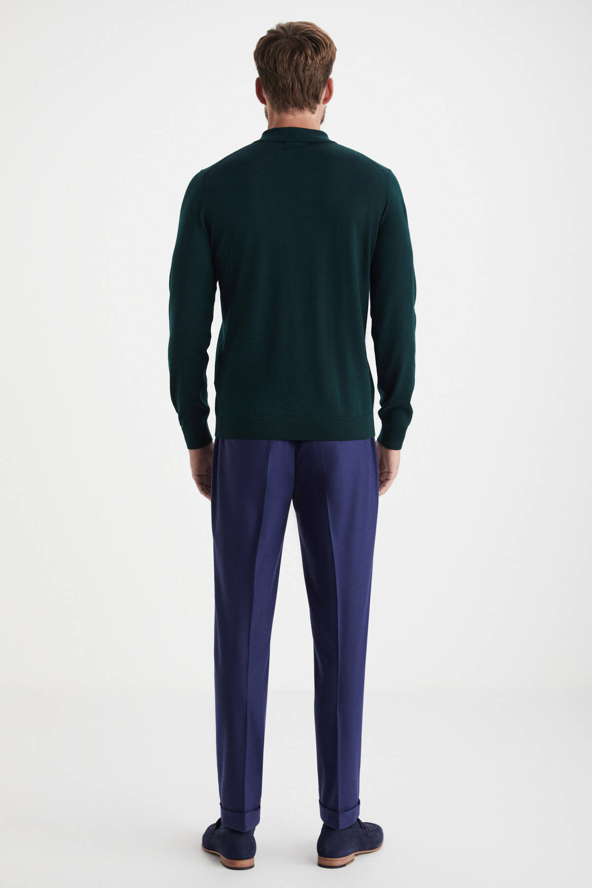Extrafine Merino Polo Yaka Zümrüt Yeşili Triko