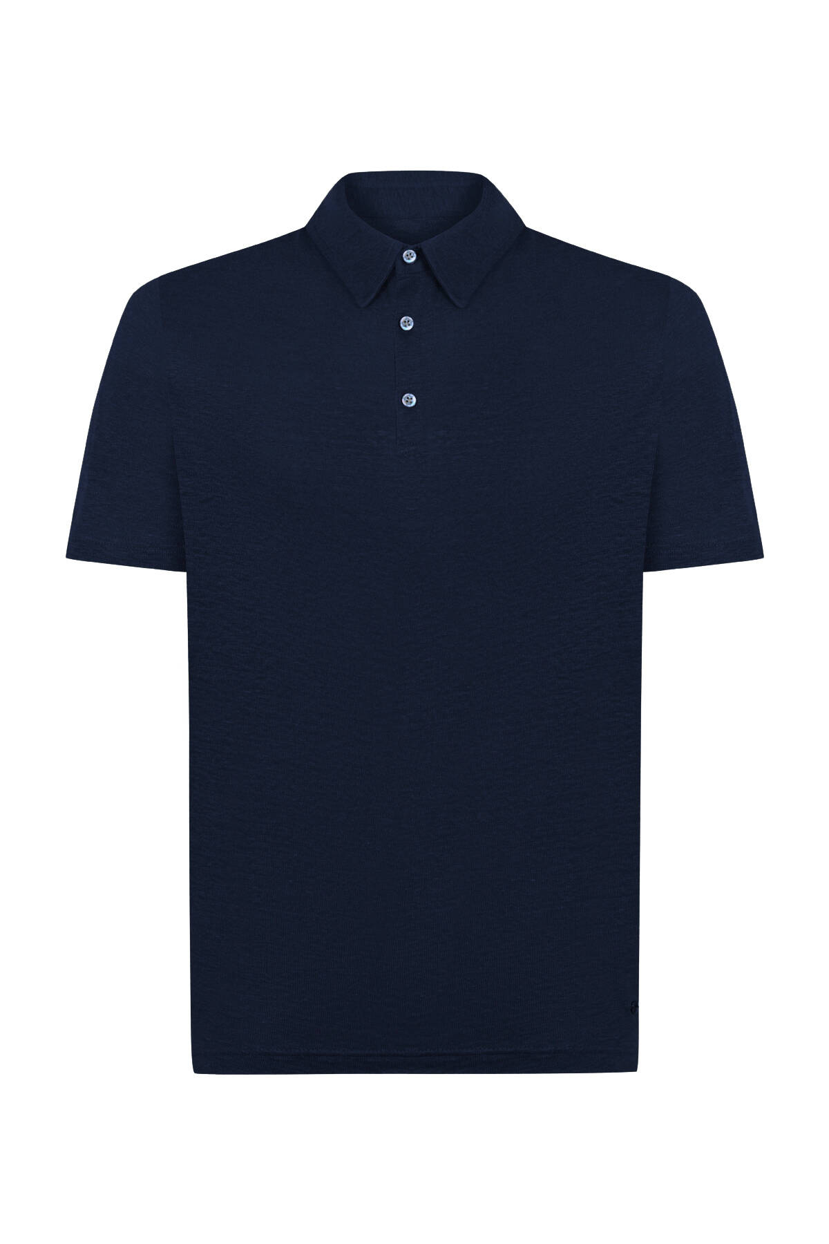 Saf Keten Lacivert Polo Yaka T-Shirt
