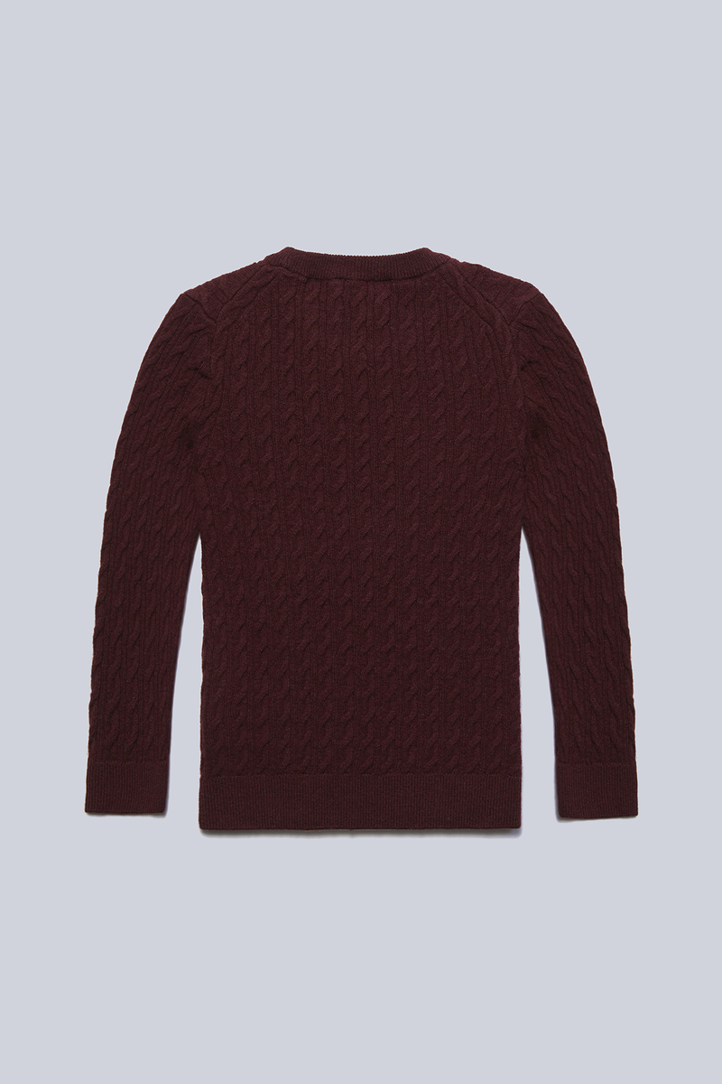 Hemington Saç Örgü Desen Lambswool Bordo Çocuk Kazak. 8