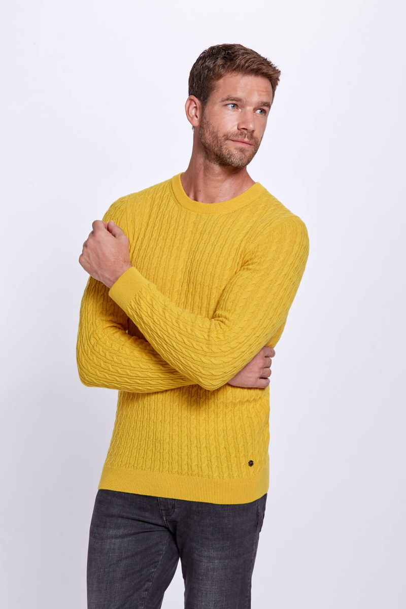 Hemington Saç Örgü Desen Lambswool Sarı Kazak. 3 Hemington Saç Örgü Desen Lambswool Sarı Kazak. 3