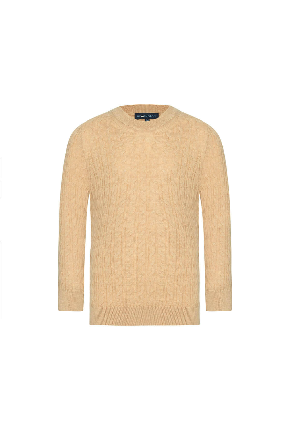 Saç Örgü Desenli Lambswool Camel Çocuk Kazak