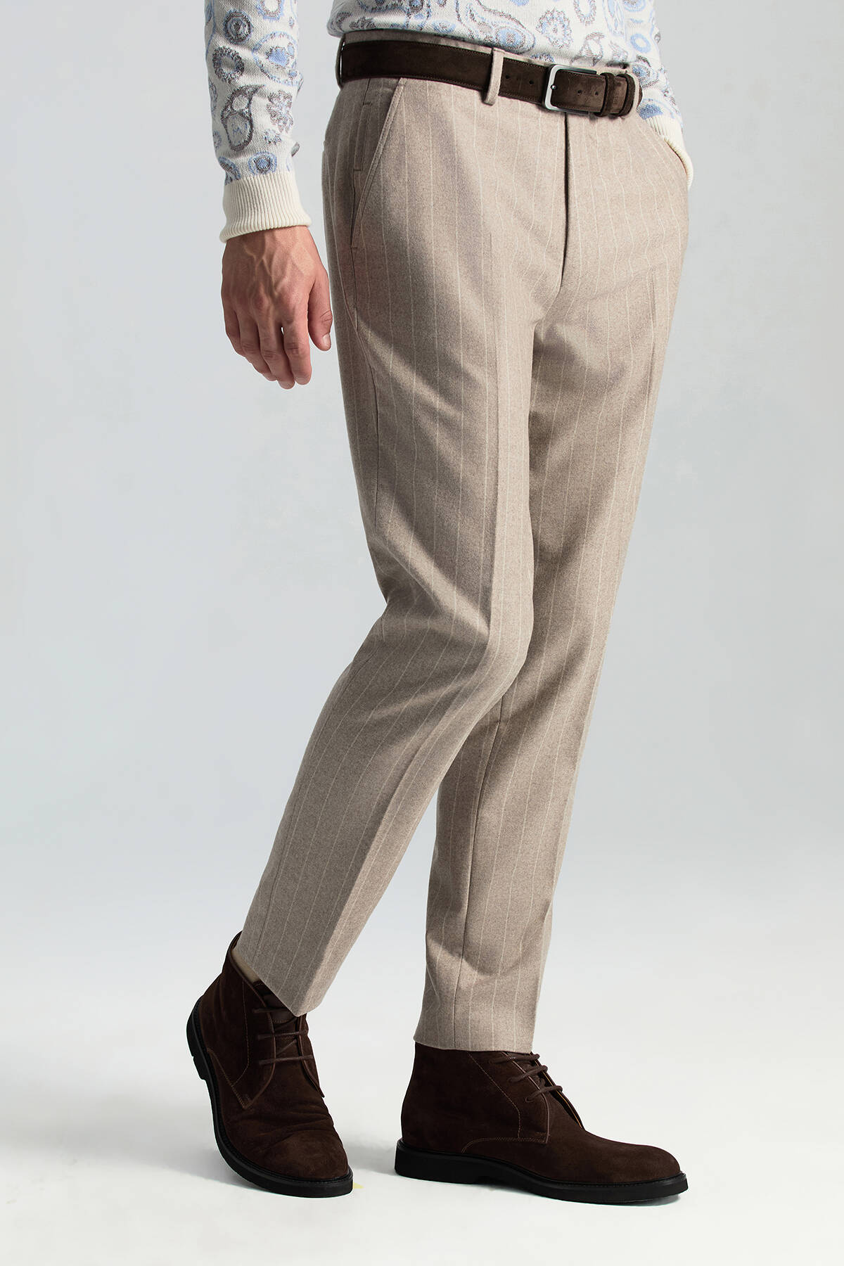 Saf Kaşmir Bej Chino Flanel Pantolon