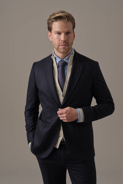 Saf Kaşmir Lacivert Blazer Ceket - Hemington