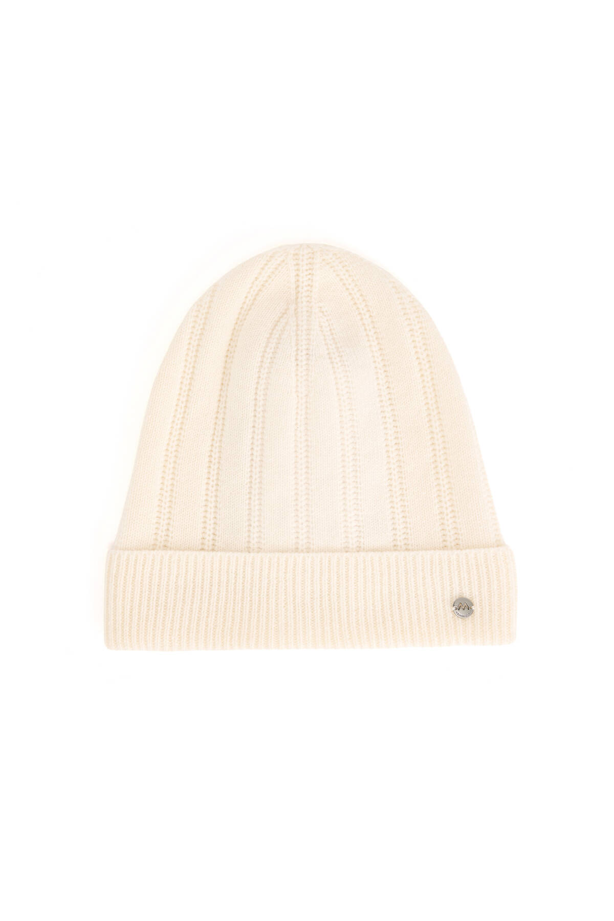 Saf Kaşmir Örgü Desenli Beyaz Bere