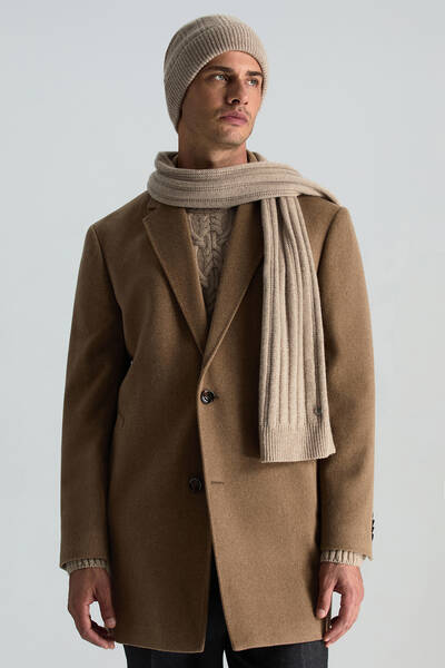 Saf Kaşmir Örgü Desenli Camel Atkı - Hemington