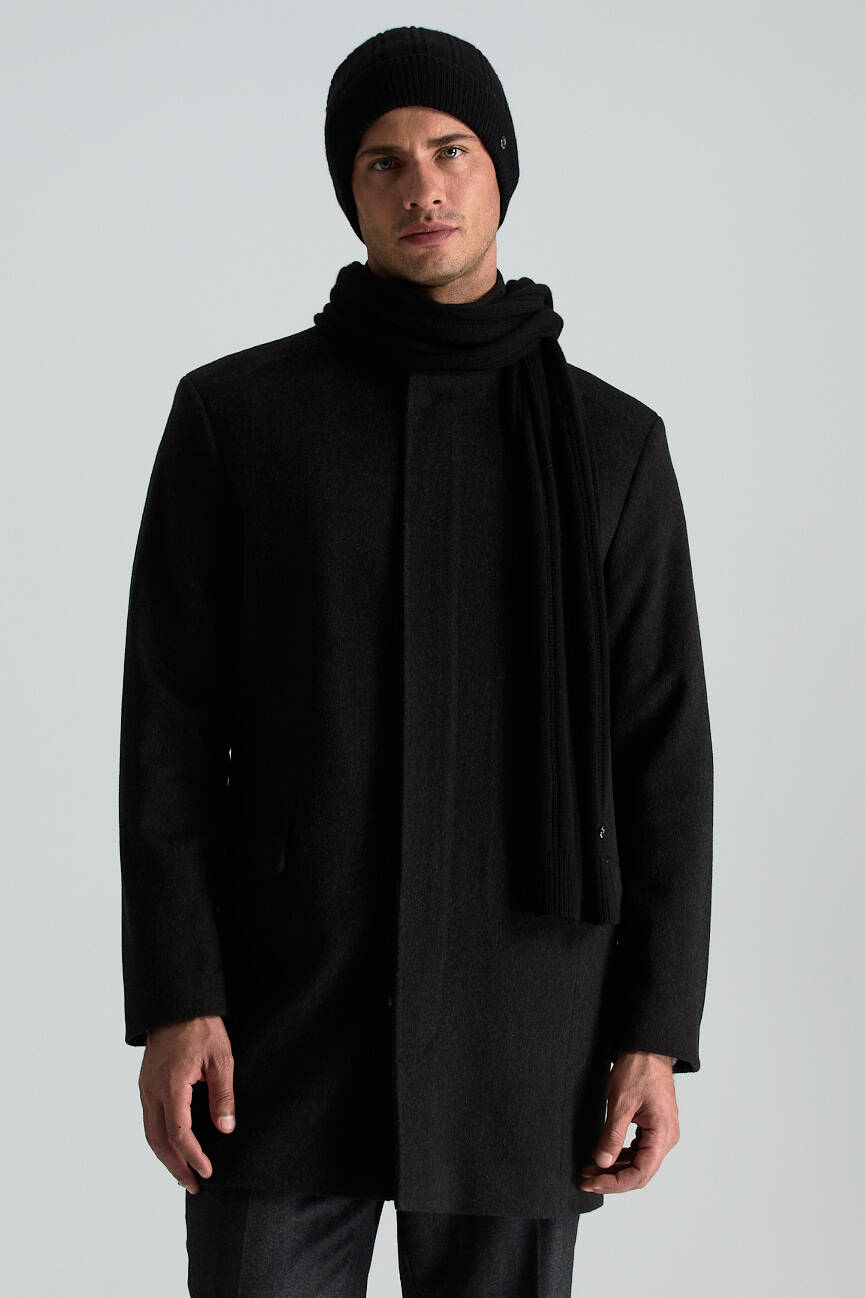 Saf Kaşmir Örgü Desenli Siyah Atkı