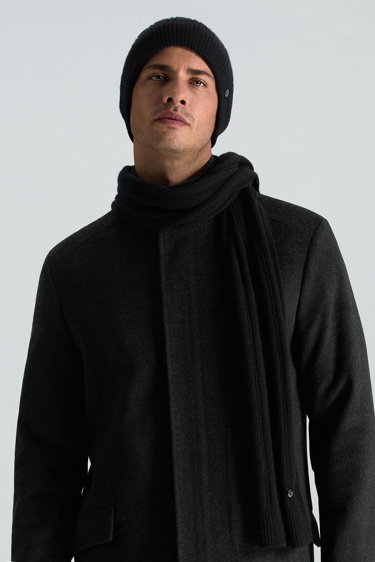 Saf Kaşmir Örgü Desenli Siyah Bere