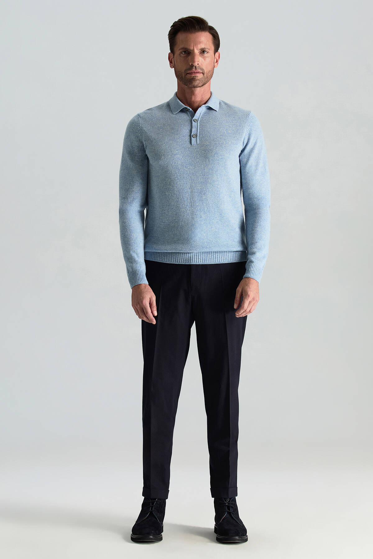 Polo Yaka Saf Kaşmir Gök Mavisi Kazak