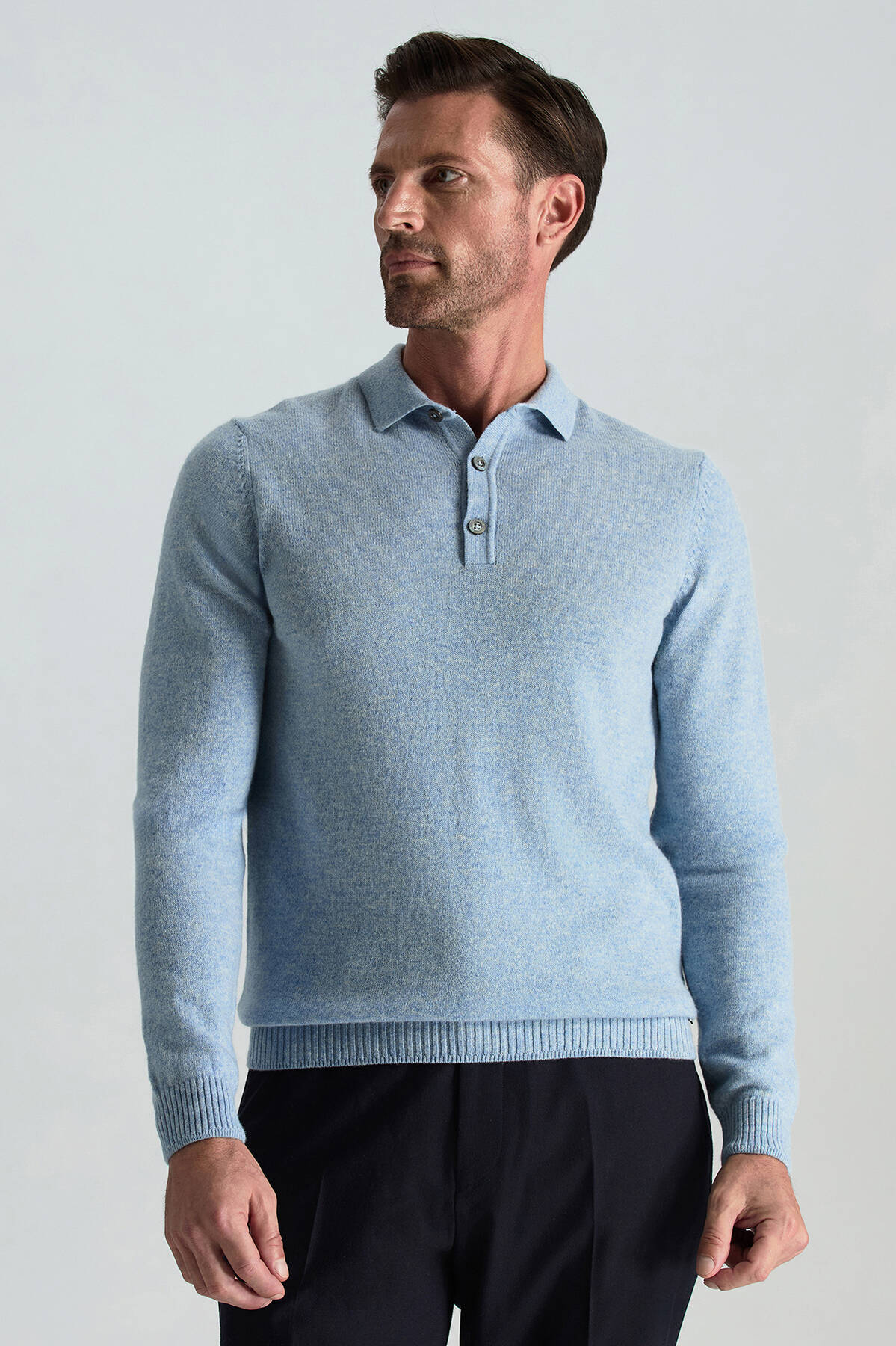 Polo Yaka Saf Kaşmir Gök Mavisi Kazak