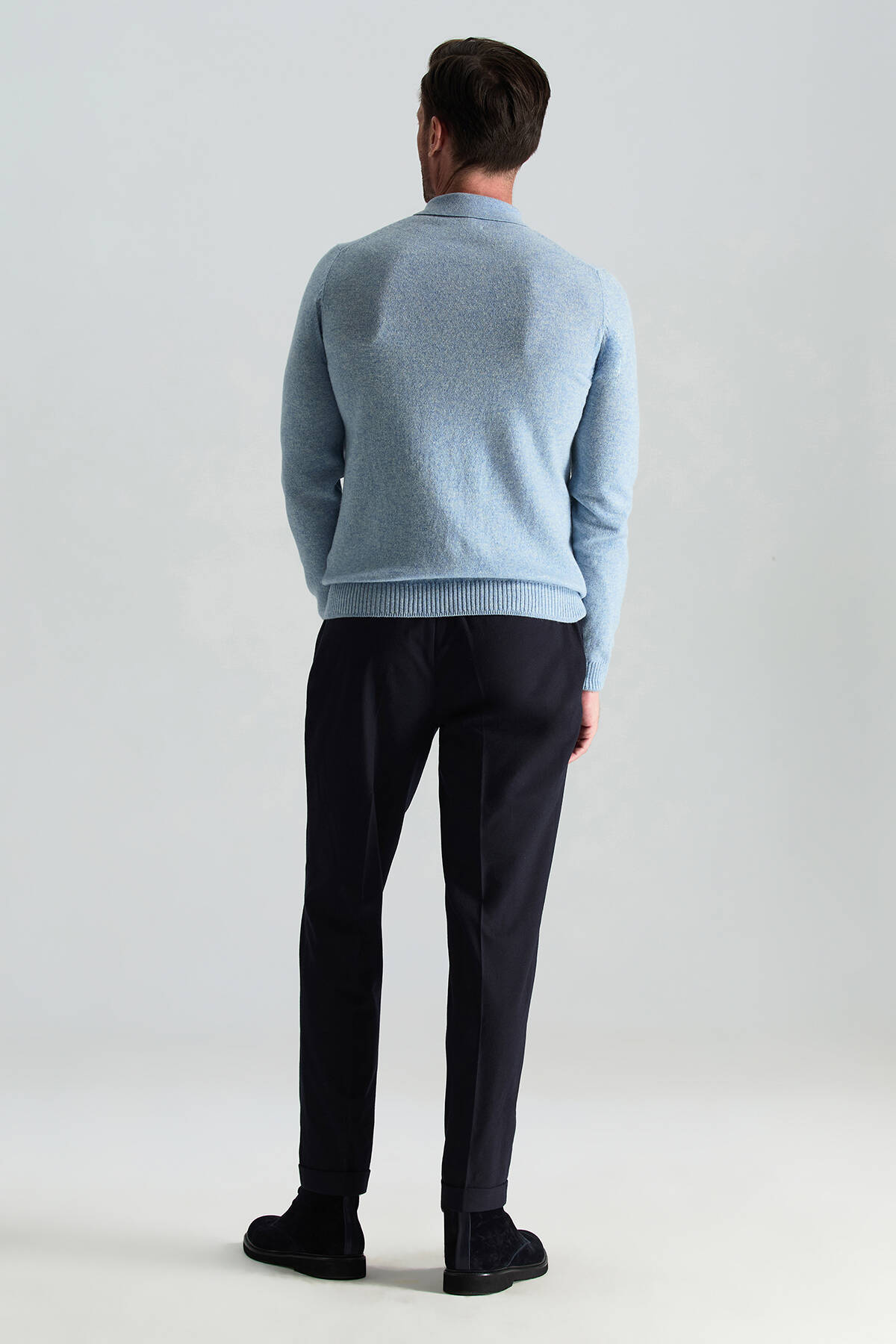 Polo Yaka Saf Kaşmir Gök Mavisi Kazak