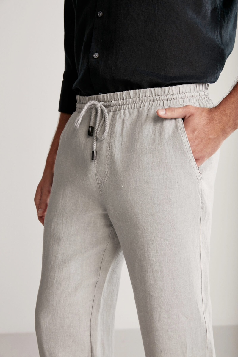 Hemington Saf Keten Bağcıklı Açık Gri Pantolon. 3 Hemington Saf Keten Bağcıklı Açık Gri Pantolon. 3