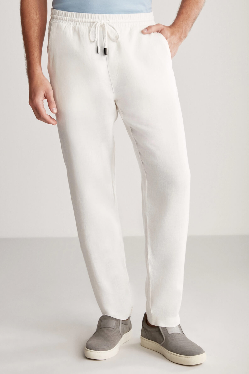 Hemington Saf Keten Bağcıklı Kırık Beyaz Pantolon. 1