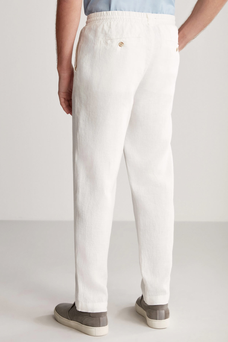 Hemington Saf Keten Bağcıklı Kırık Beyaz Pantolon. 3