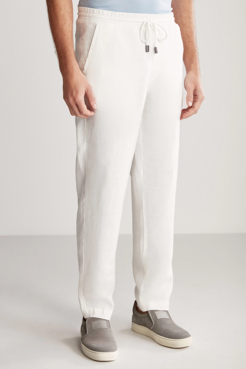 Hemington Saf Keten Bağcıklı Kırık Beyaz Pantolon. 5