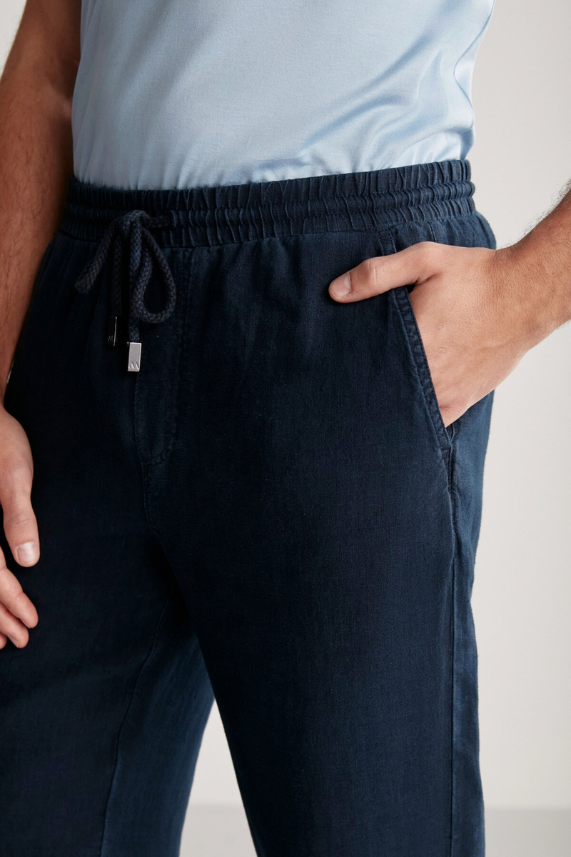 Hemington Saf Keten Bağcıklı Lacivert Pantolon. 4 Hemington Saf Keten Bağcıklı Lacivert Pantolon. 4