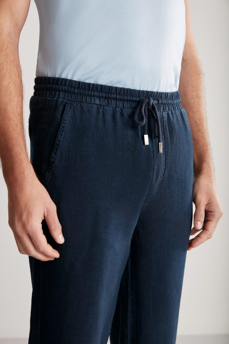 Hemington Saf Keten Bağcıklı Lacivert Pantolon. 6 Hemington Saf Keten Bağcıklı Lacivert Pantolon. 6