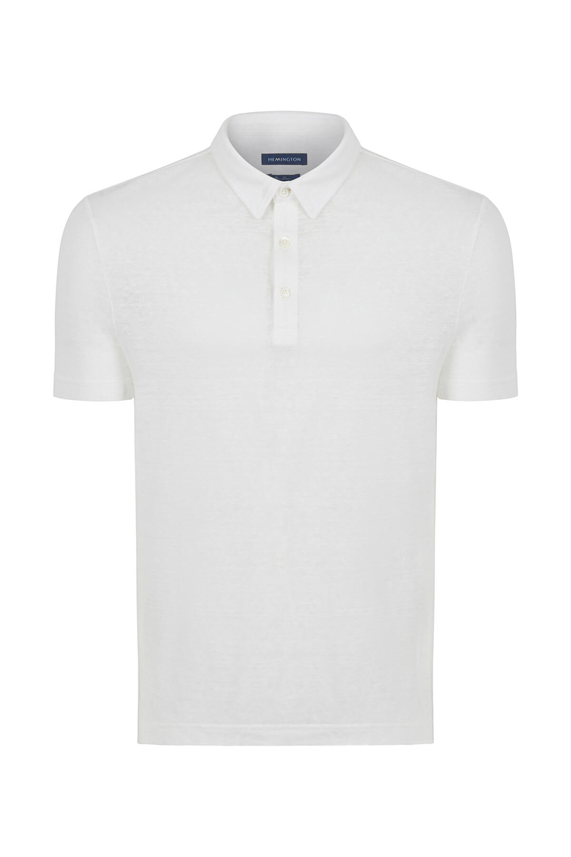 Hemington Saf Keten Beyaz Polo Yaka T-Shirt. 9