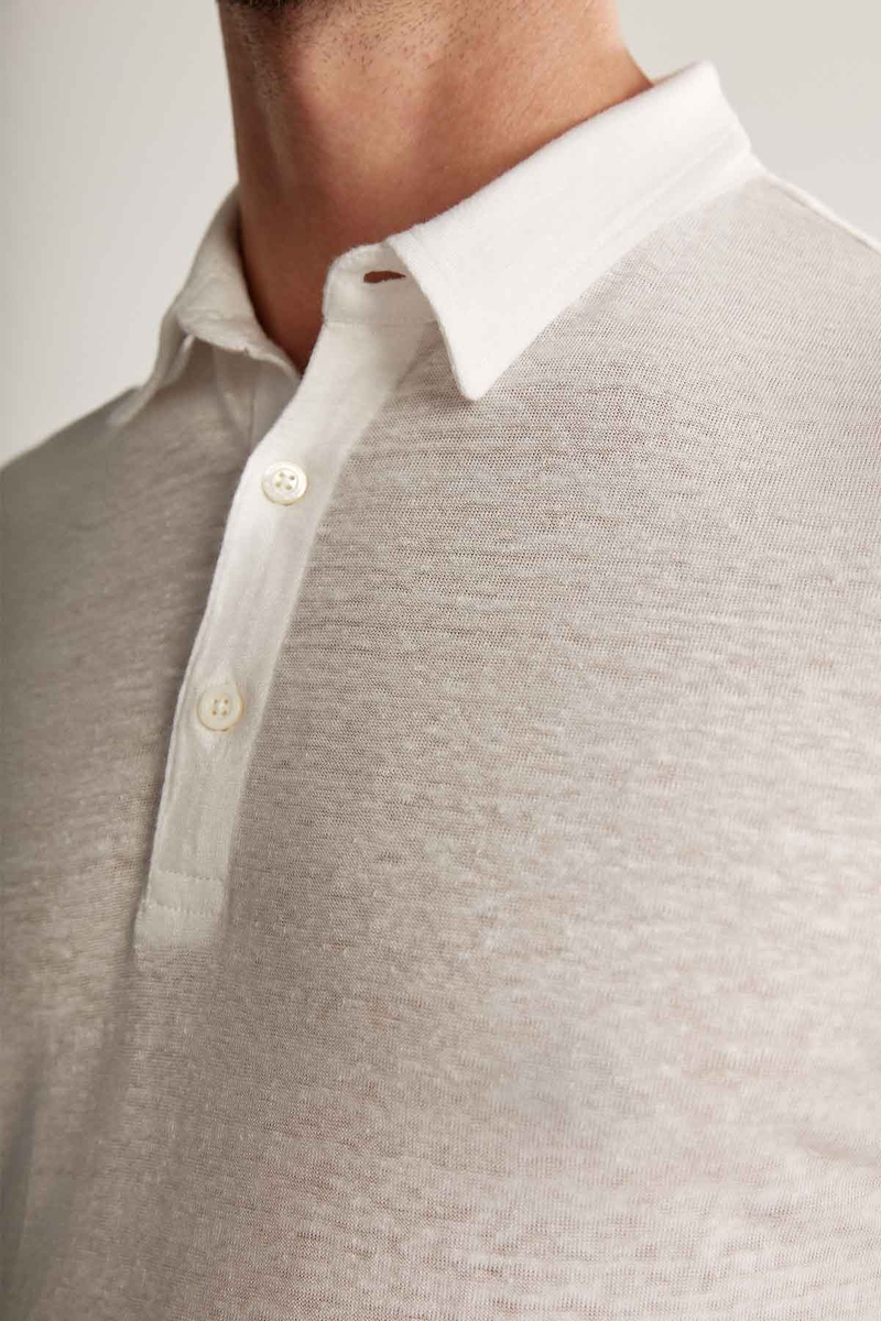Hemington Saf Keten Beyaz Polo Yaka T-Shirt. 7