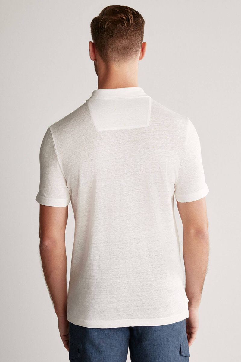 Hemington Saf Keten Beyaz Polo Yaka T-Shirt. 6