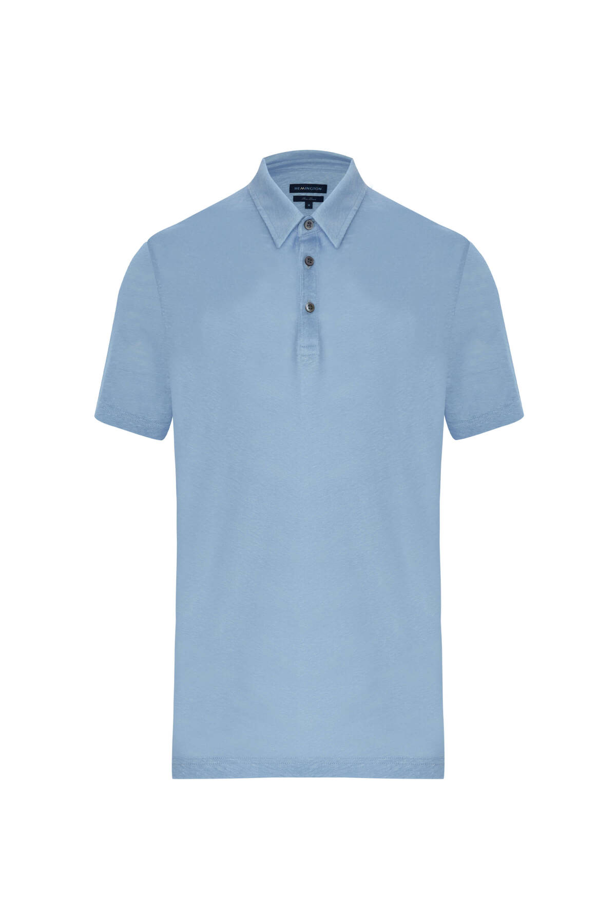 Saf Keten Gök Mavisi Polo Yaka T-Shirt