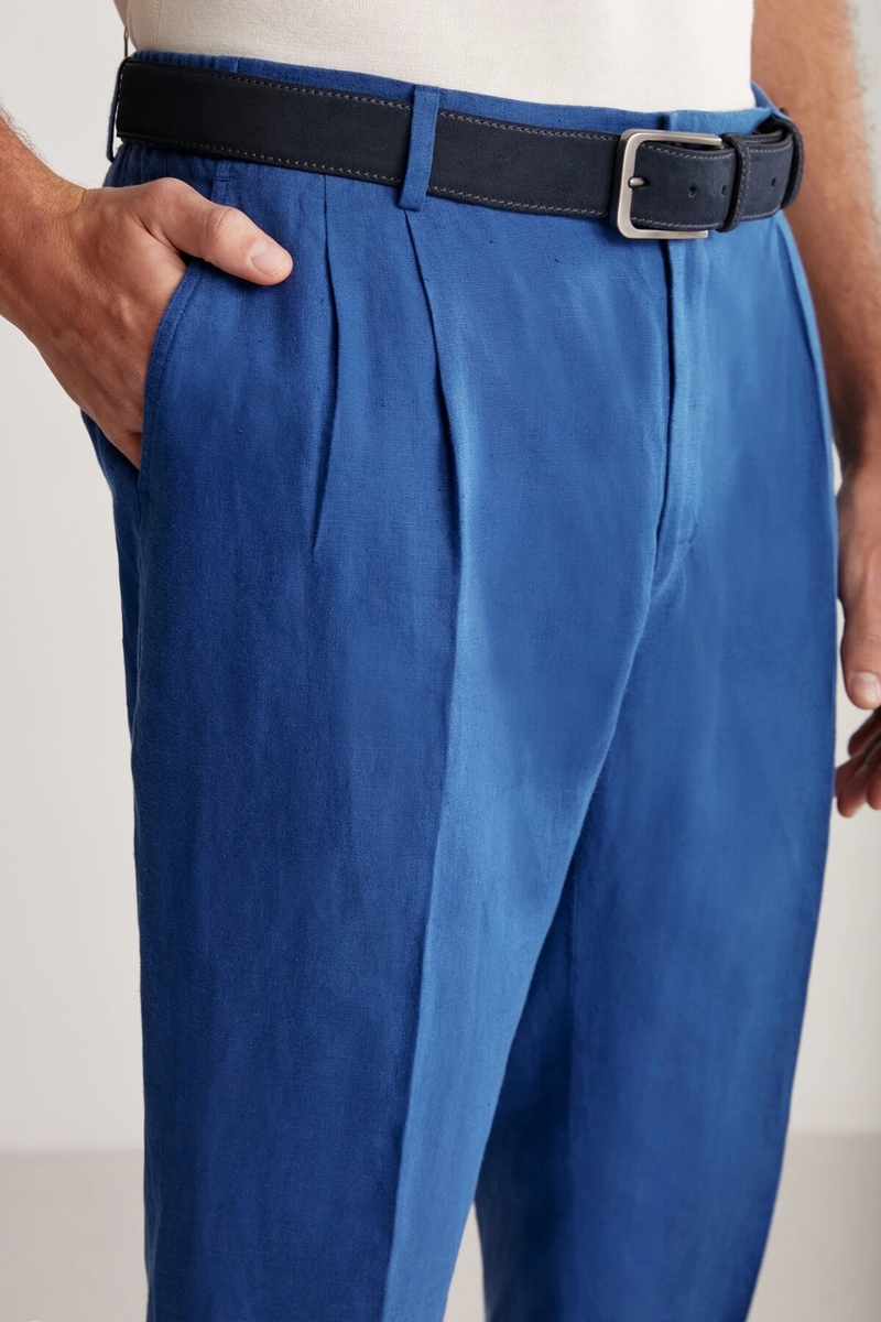 Hemington Saf Keten İndigo Pileli Pantolon. 5 Hemington Saf Keten İndigo Pileli Pantolon. 5