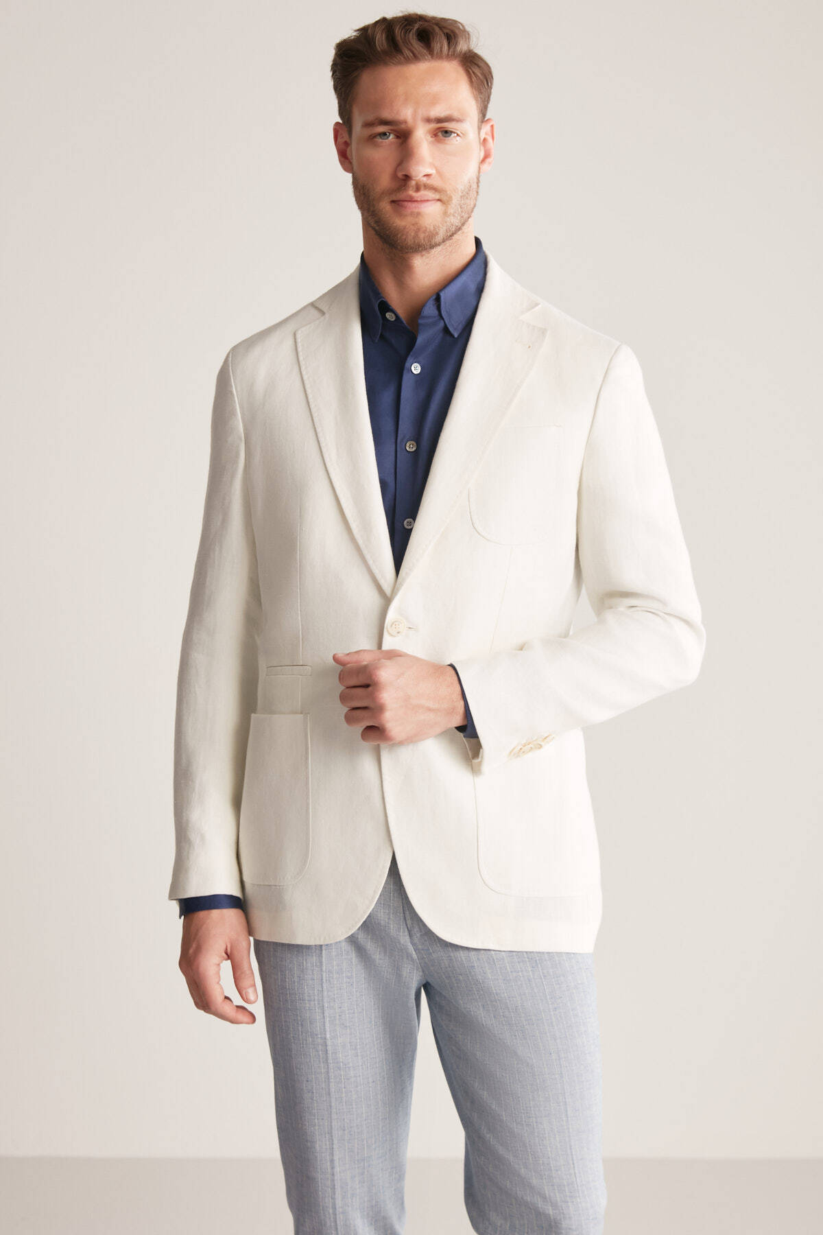 Saf Keten Kırık Beyaz Yazlık Blazer Ceket