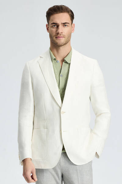 Saf Keten Kırık Beyaz Yazlık Blazer Ceket - Hemington