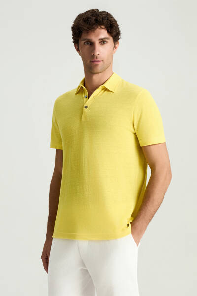 Saf Keten Sarı Polo Yaka T-Shirt - Hemington