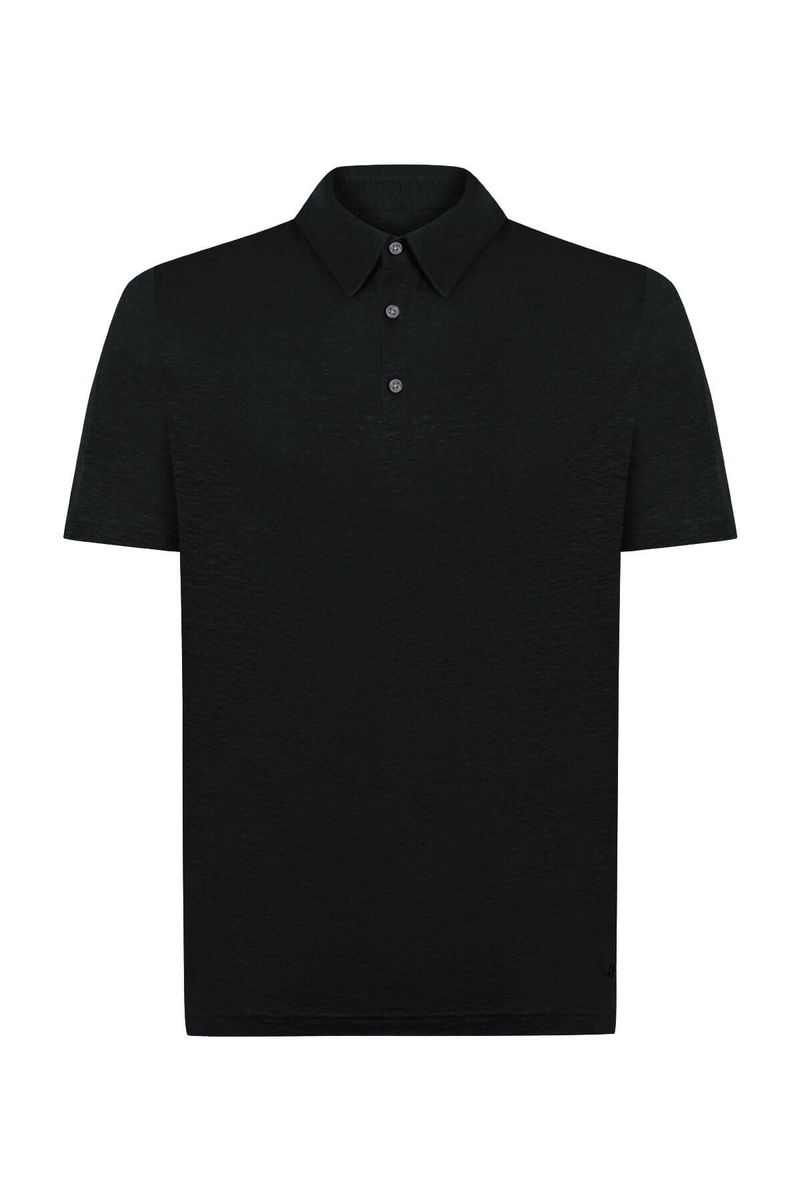 Hemington Saf Keten Siyah Polo Yaka T-Shirt. 8