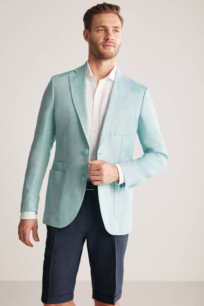 Saf Keten Turkuaz Yazlık Blazer Ceket - Hemington