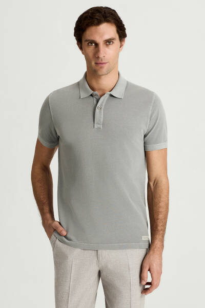 Saf Pamuk Açık Gri Polo Yaka T-Shirt