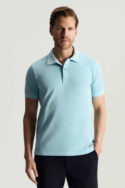 Saf Pamuk Açık Mavi Polo Yaka T-Shirt