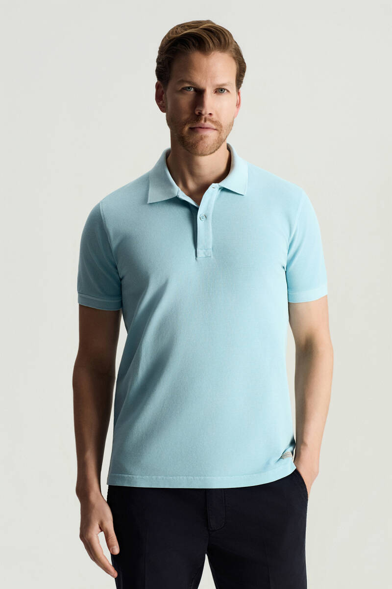 Saf Pamuk Açık Mavi Polo Yaka T-Shirt | Hemington