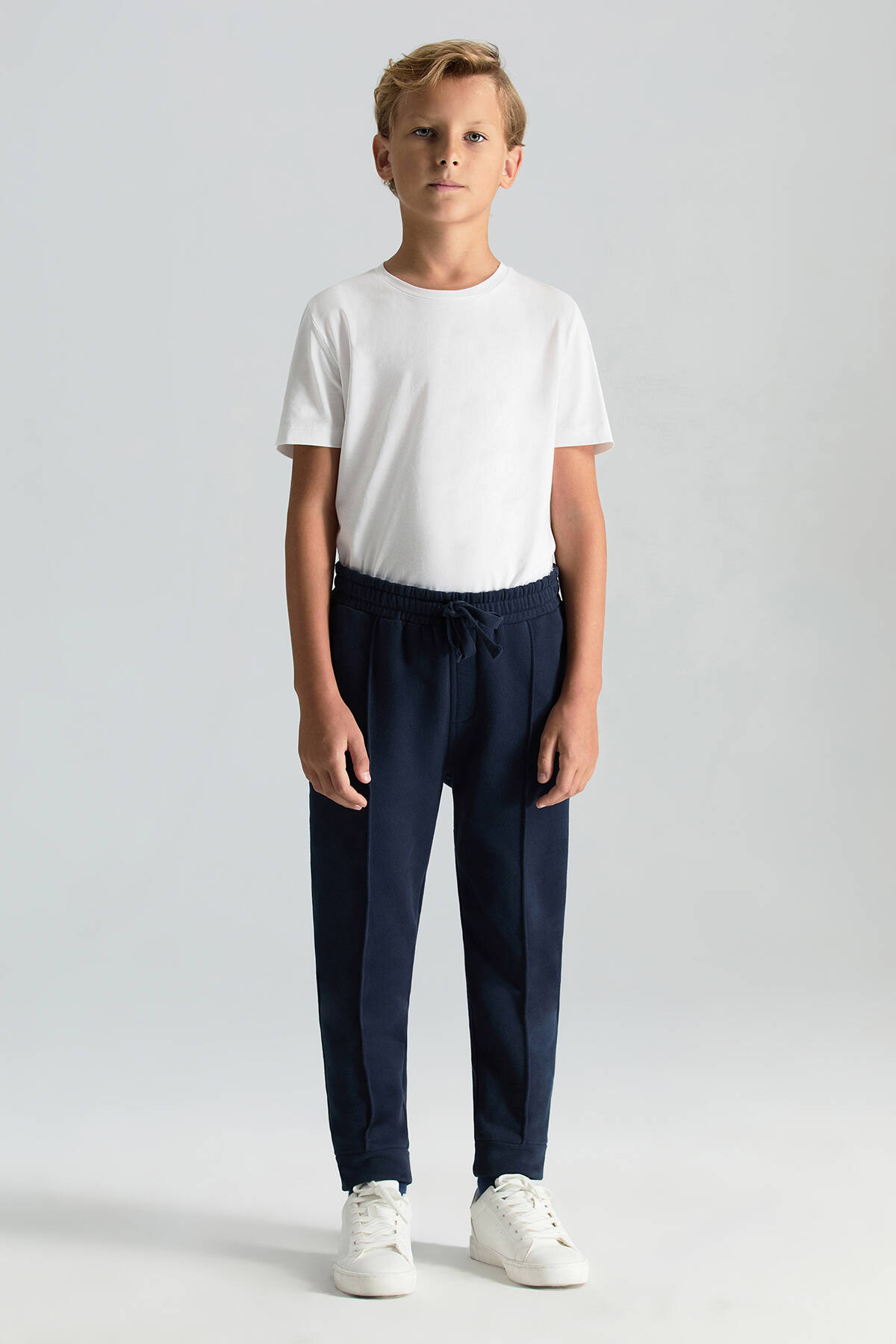 Saf Pamuk Beli Lastikli Lacivert Jogger Çocuk Pantolon