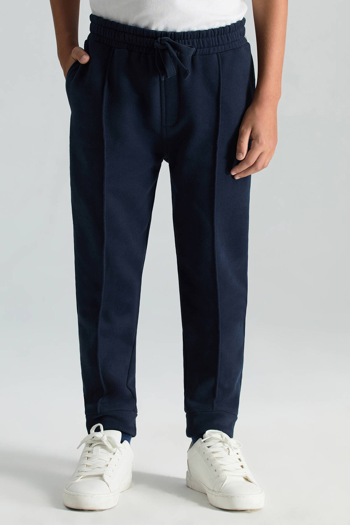 Saf Pamuk Beli Lastikli Lacivert Jogger Çocuk Pantolon