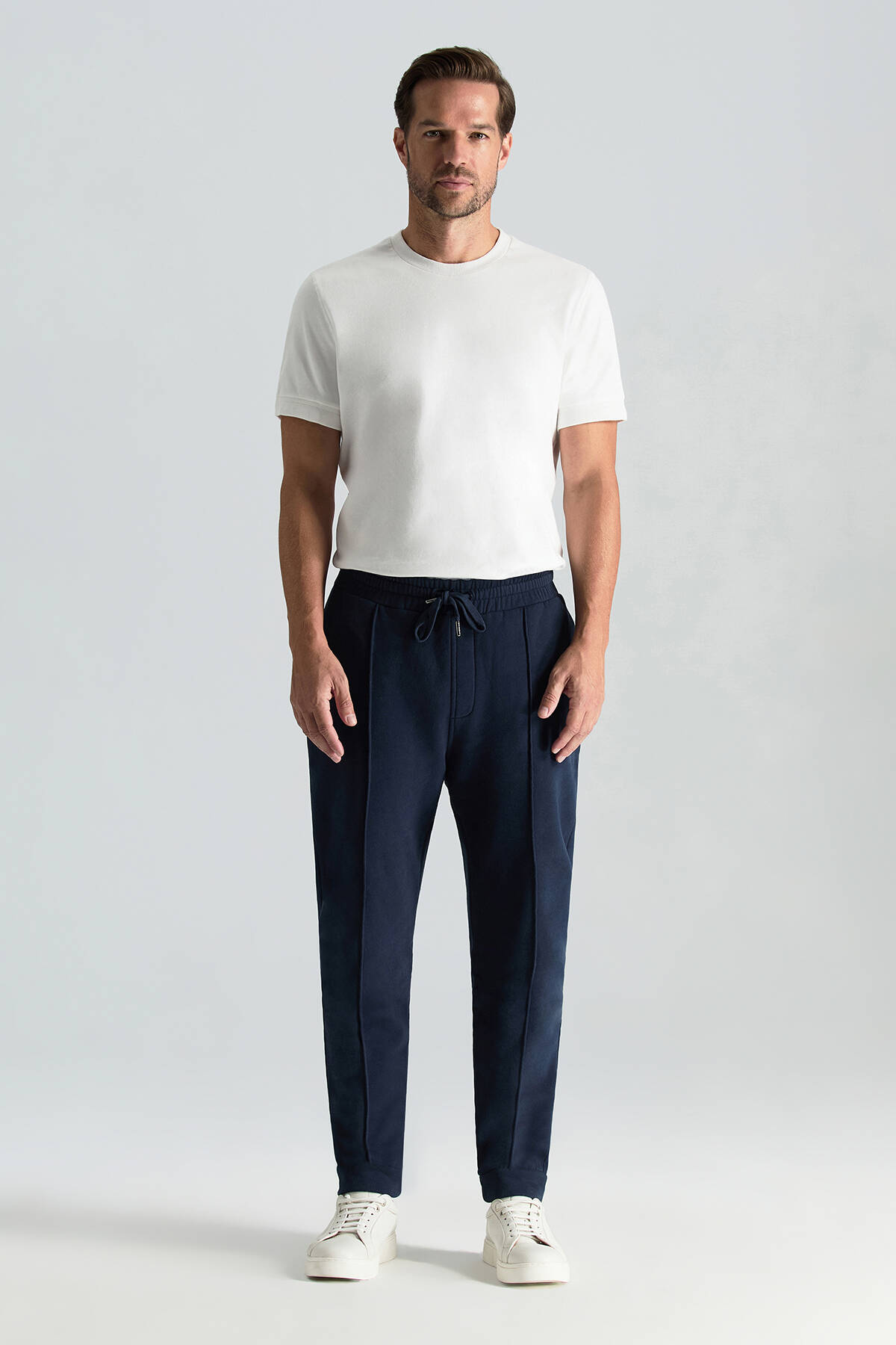 Saf Pamuk Beli Lastikli Lacivert Jogger Pantolon