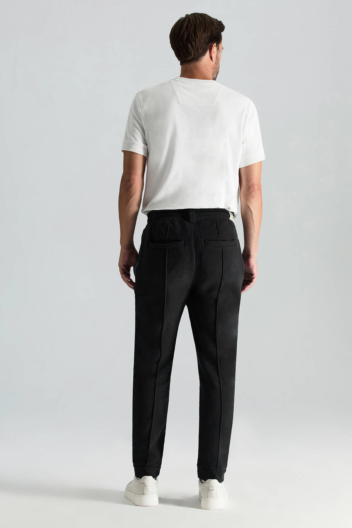 Saf Pamuk Beli Lastikli Siyah Jogger Pantolon