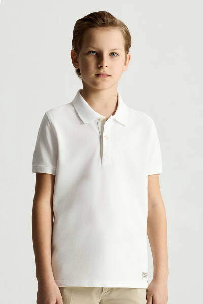 Saf Pamuk Beyaz Polo Yaka Çocuk T-Shirt
