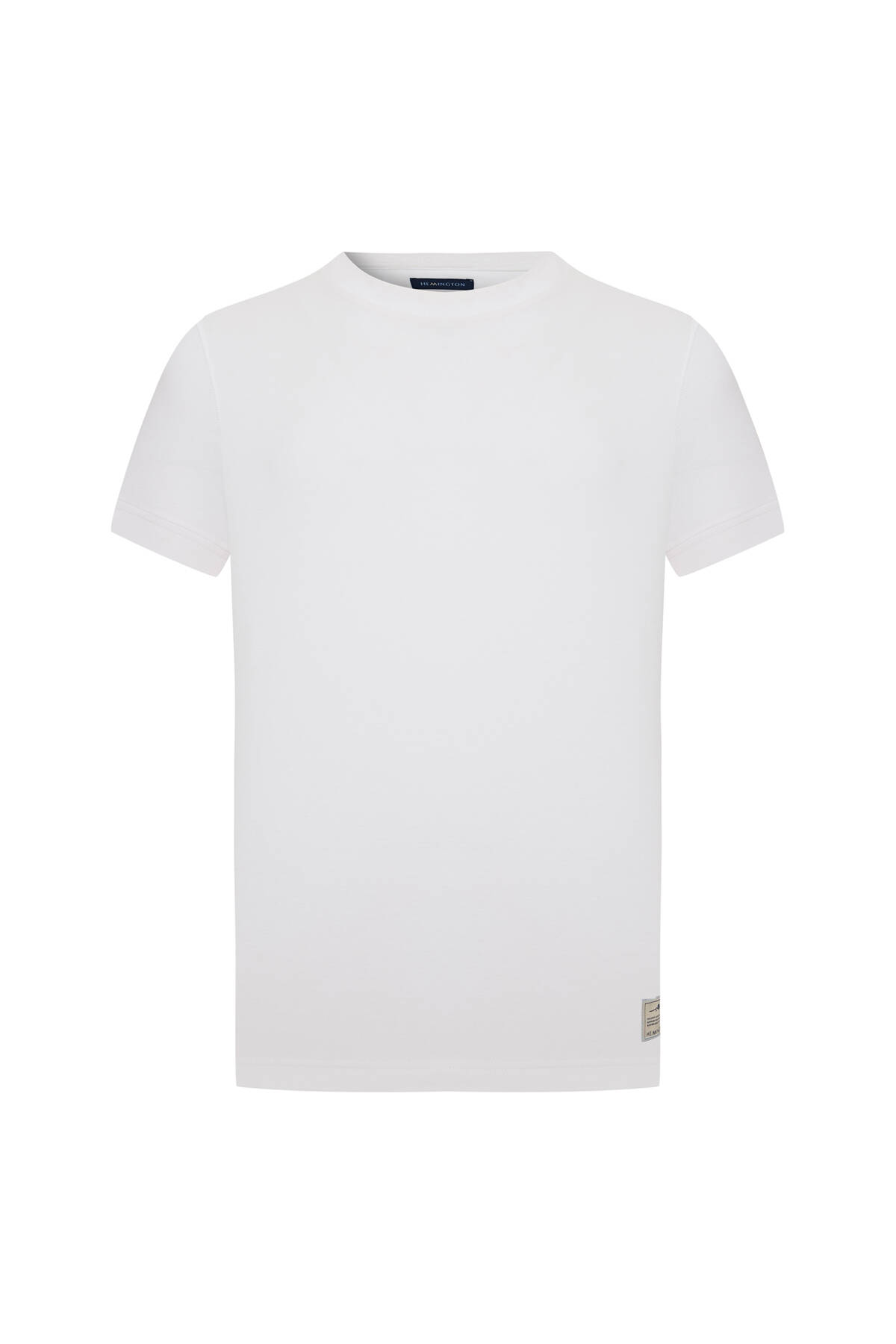 Saf Pamuk Bisiklet Yaka Beyaz Basic T-Shirt