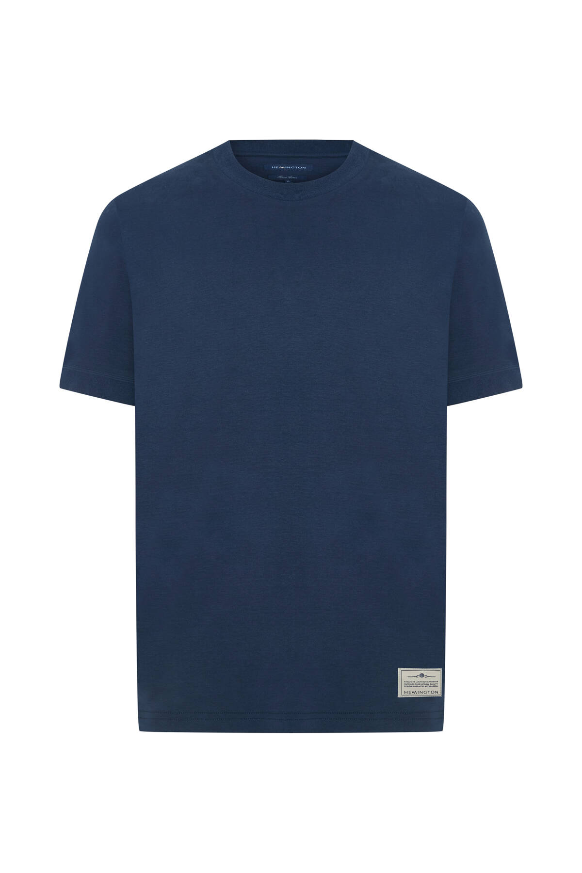 Saf Pamuk Bisiklet Yaka Lacivert Basic T-Shirt